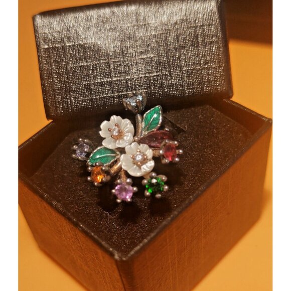 Italian Women's Size 7  Sterling Silver 925 Rhodolite & Diopside NEW - Picture 4 of 12